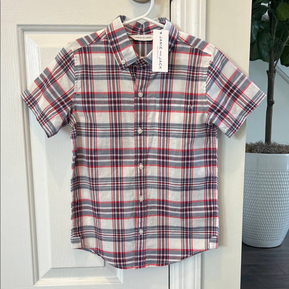 Janie and Jack Red, White and Blue Plaid Shirt size 6